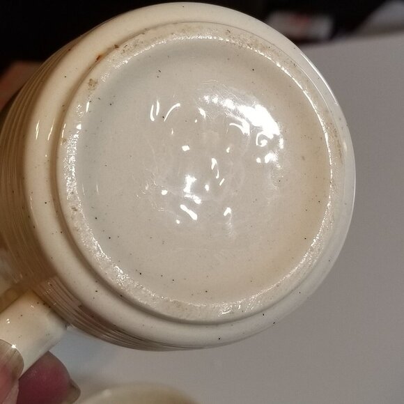 Vintage Speckled Made In USA Coffee Mug Cup Stackable Farmhouse Beige Lot of 8 - Picture 9 of 9